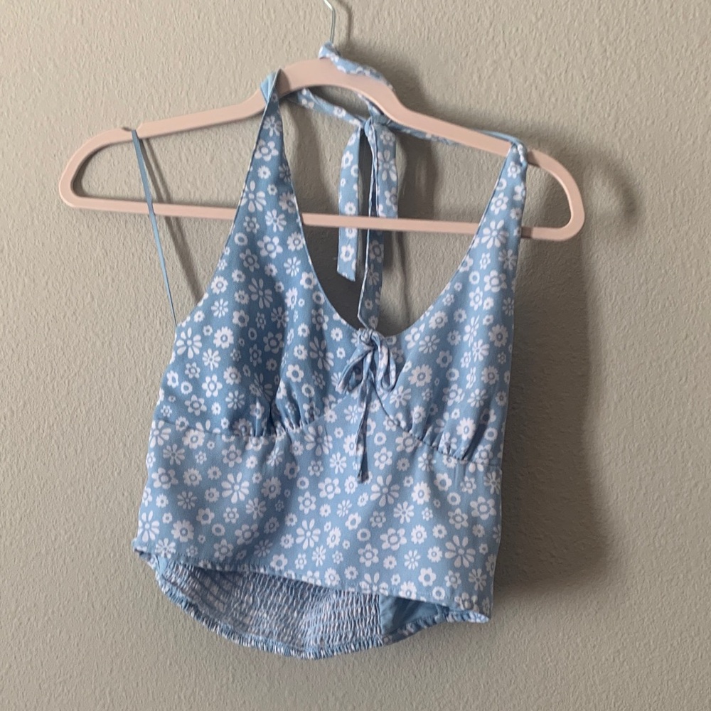Hollister Blue Floral Crop Top